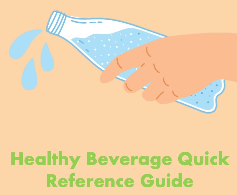 Cover of the AAP “Healthy Beverage Quick Reference Guide”, showing a hand holding a water bottle